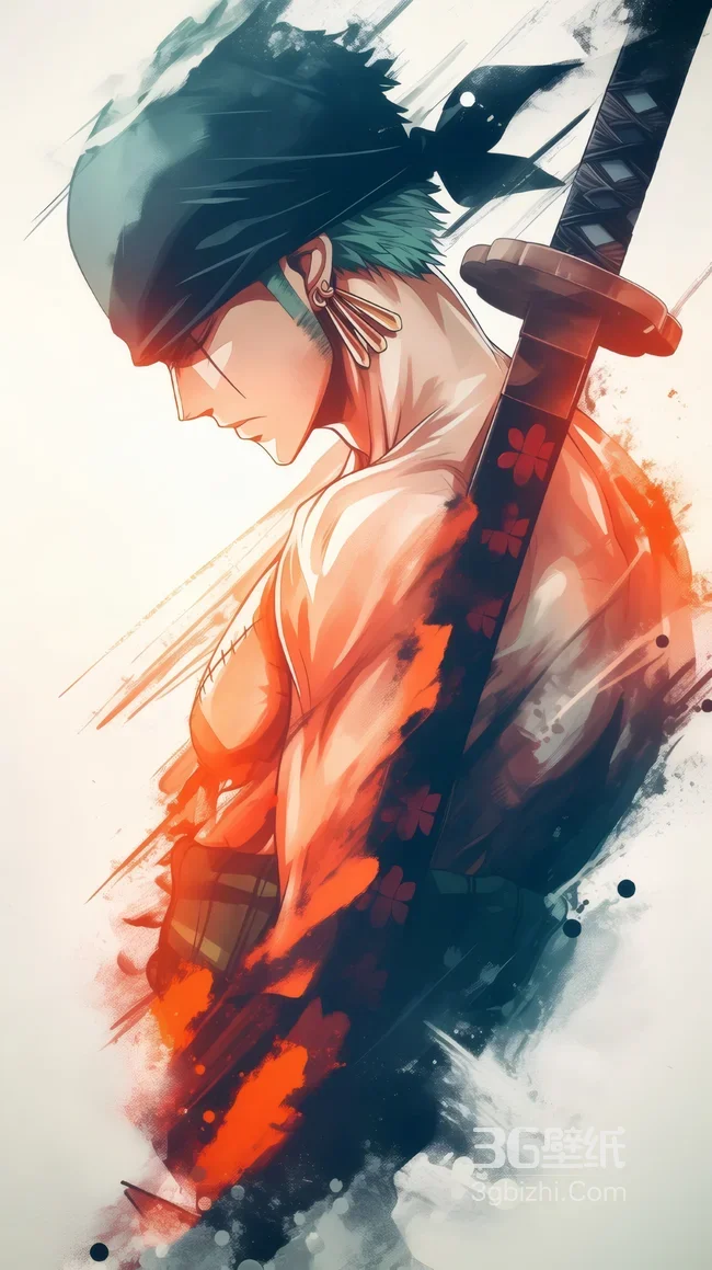 海贼王索隆水墨热血壁纸 三刀流剑士形象1