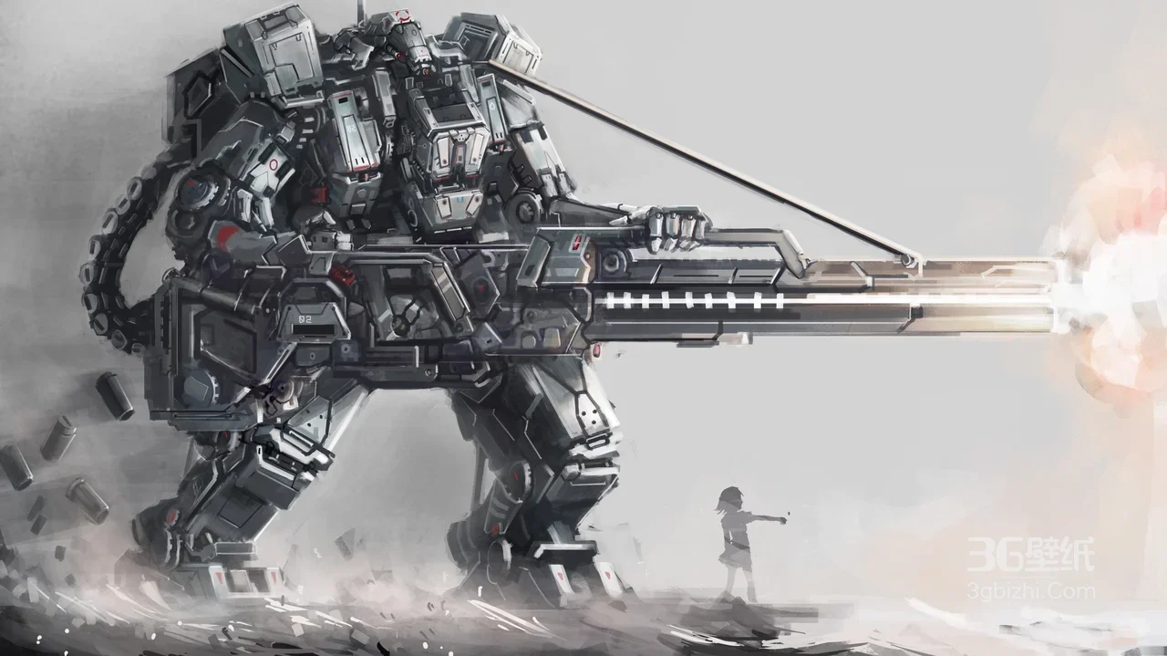 科幻重装机甲护小女孩射击 战斗风壁纸1