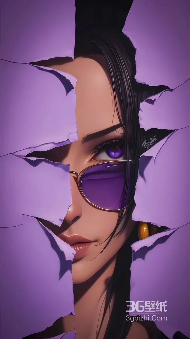 海贼王女帝波雅·汉库克 紫瞳墨镜撕裂纸风壁纸1