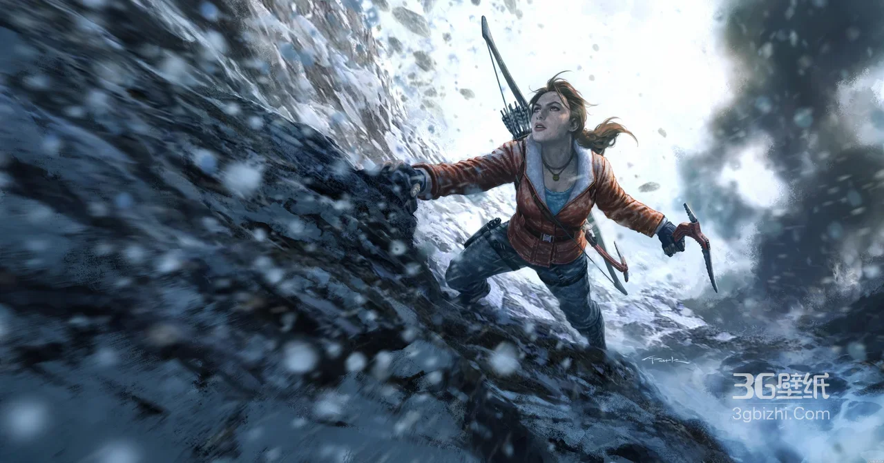 劳拉·雪山攀岩 古墓丽影写实风宽屏车机壁纸 高清无水印1