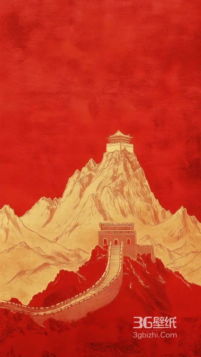 金色长城山峰城楼 国潮古风山水背景1