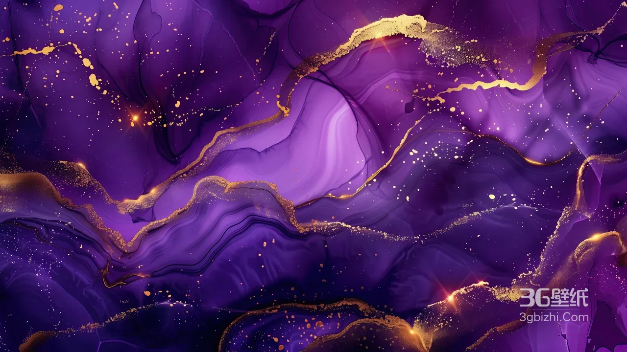 紫色流体鎏金波纹·奢华艺术风背景 氛围感拉满高清无水印1