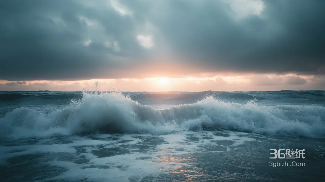 海景日出海浪翻涌自然风景壁纸1