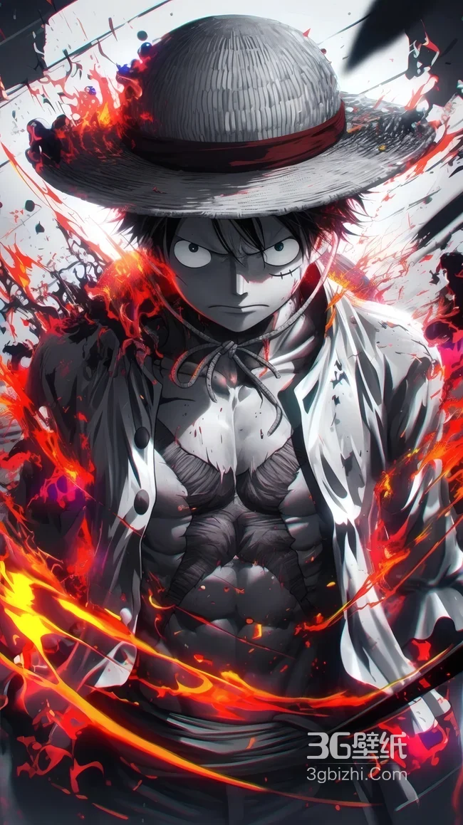 海贼王路飞火焰环绕酷炫壁纸 热血动漫角色背景1
