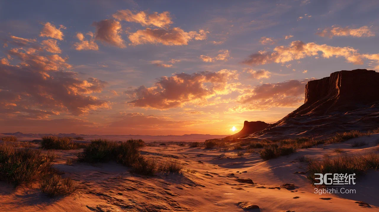 沙漠日落岩丘草甸·唯美写实风光 氛围感拉满1
