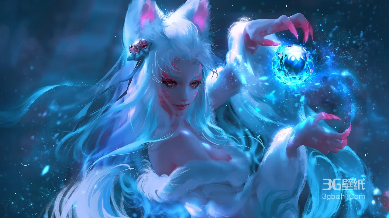 狐耳白发妖女·持蓝晶 唯美梦幻仙侠游戏角色 高清无水印1