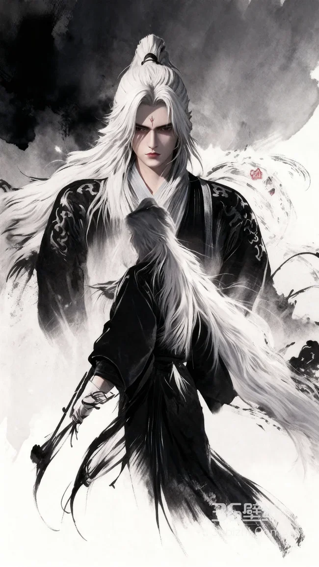 古风白发黑衣《仙逆》主角王林红纹侠客·水墨国风渲染 氛围感拉满1
