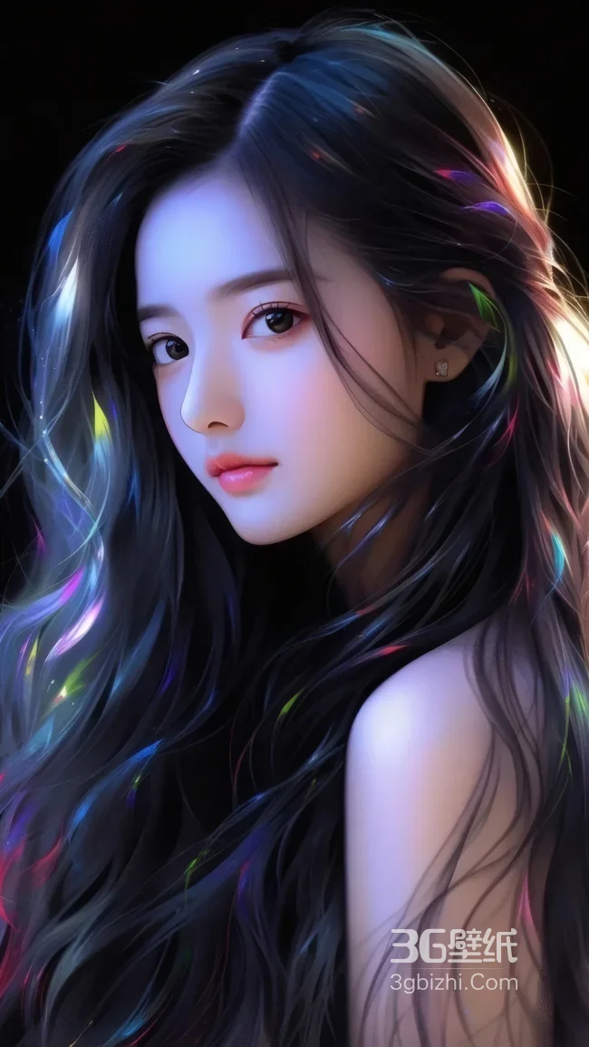 梦幻炫彩发丝少女·唯美插画风高清无水印