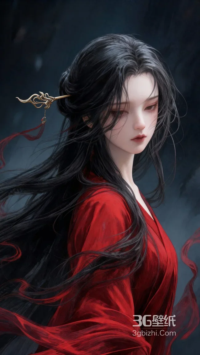 国漫《完美世界》人物火灵儿红衣·黑发飞扬金簪流苏 国风暗黑氛围感拉满1