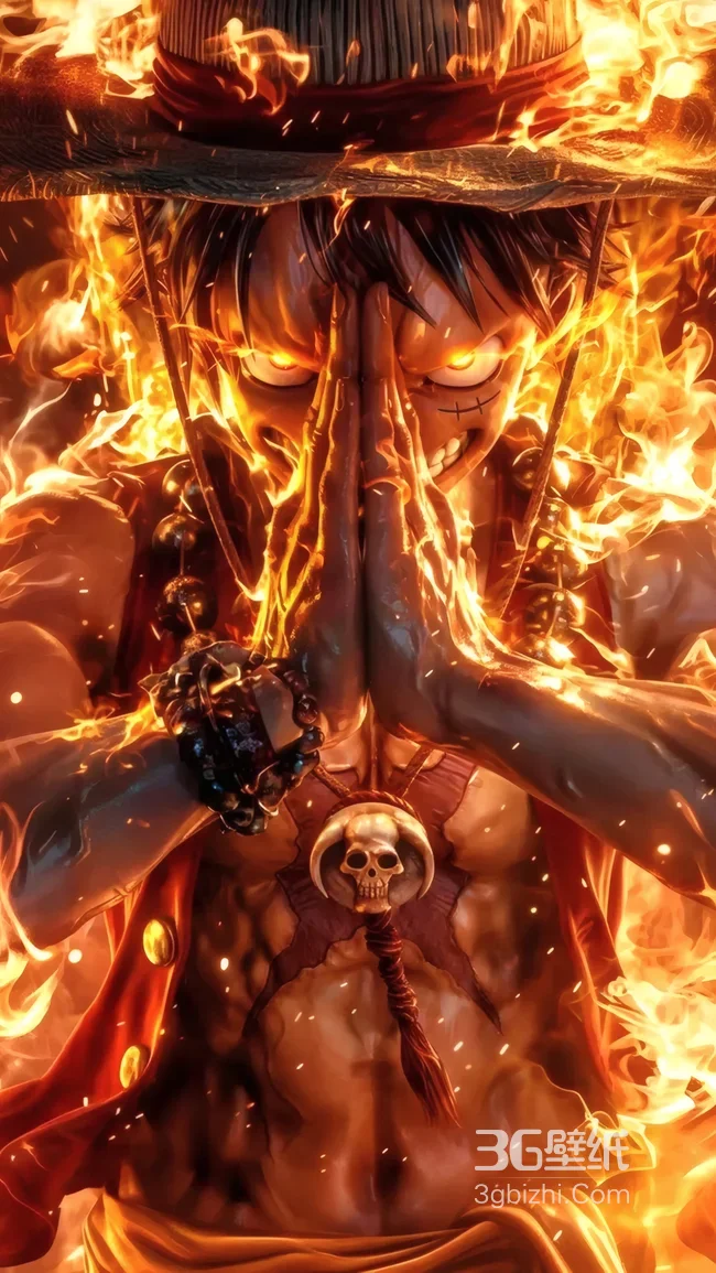 蒙奇·D·路飞火焰燃身合十 海贼王写实热血风 高清无水印1