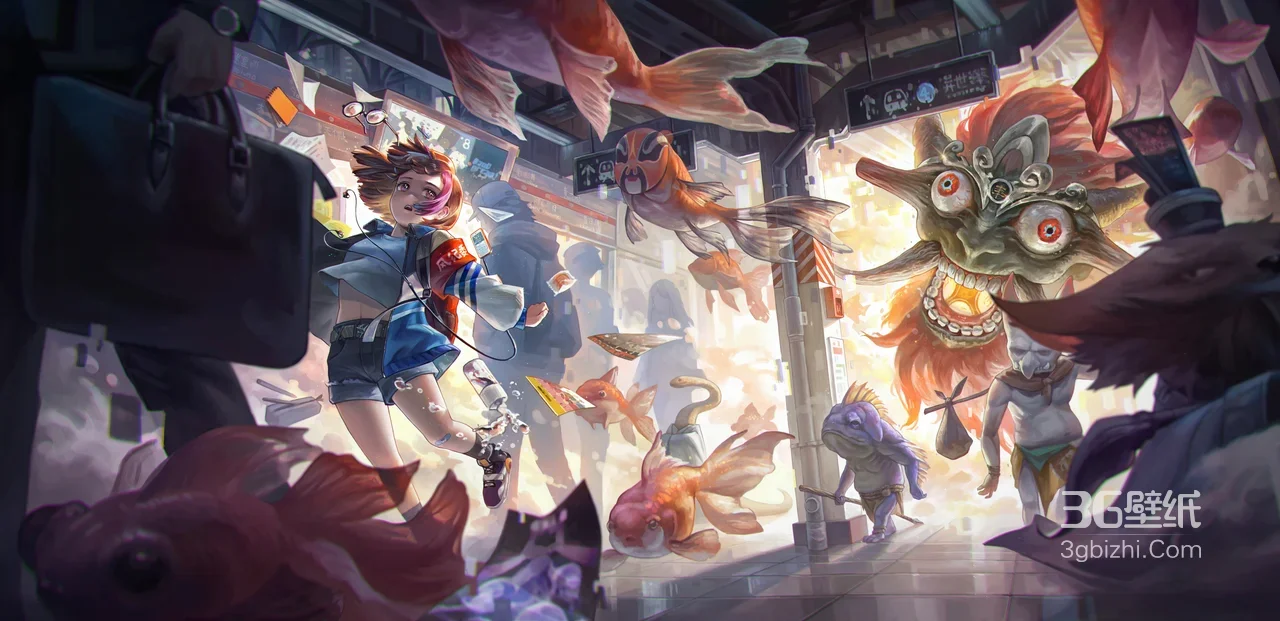 潮酷短发少女·都市奇幻街道奔跑 二次元国风游戏（浮世锚）场景 高清无水印1