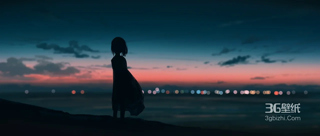 剪影少女·海边黄昏城市灯火 动漫风唯美氛围感拉满1