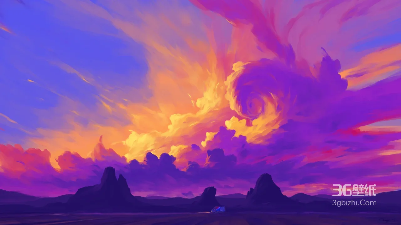 荒漠孤峰·炫彩云霞插画 唯美梦幻氛围感拉满1