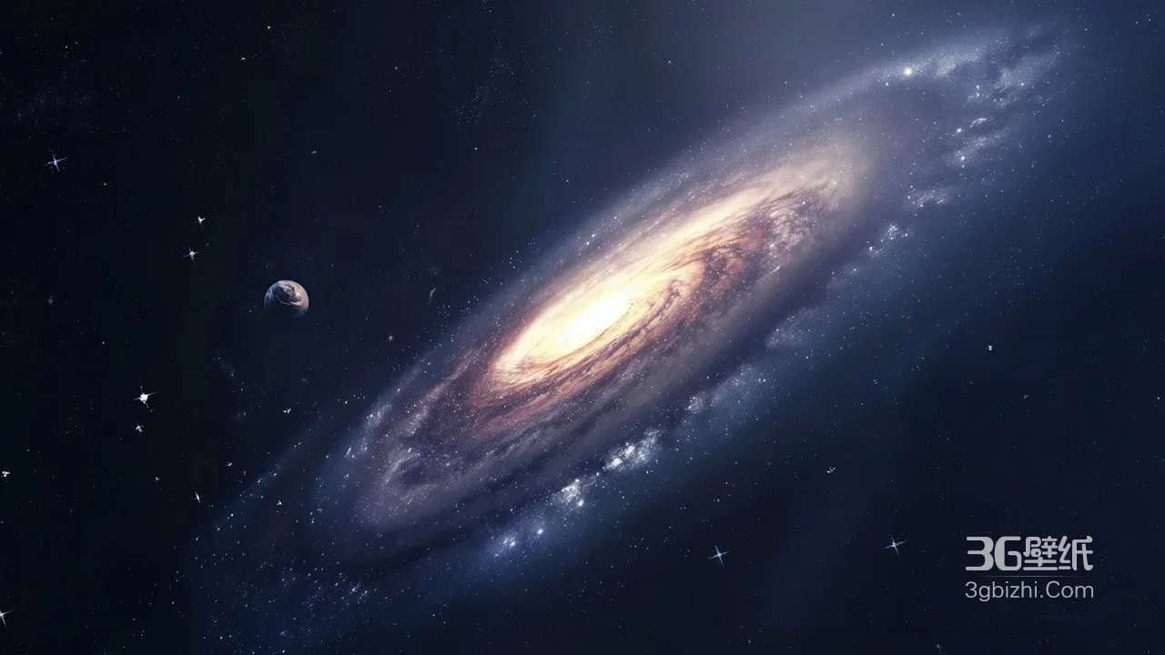 漩涡星系伴地球·深邃宇宙科幻风 高清无水印1