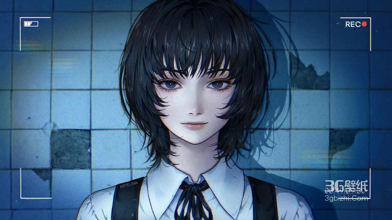 短发少女·校服领结背带 写实二次元伪录像风 高清无水印1