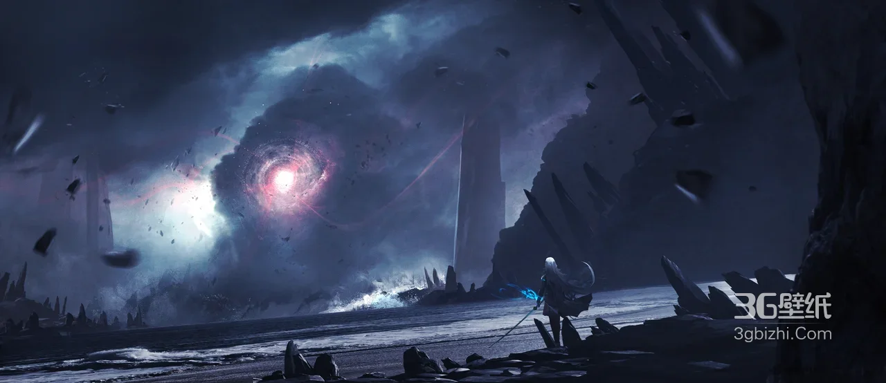 白发持剑者·暗黑奇幻游戏场景 漩涡海岸高清无水印1