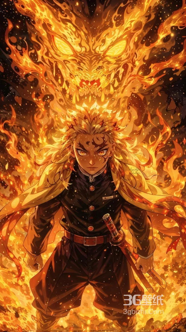 炼狱杏寿郎·炎之虚影咆哮 鬼灭之刃二次元热血壁纸高清无水印1