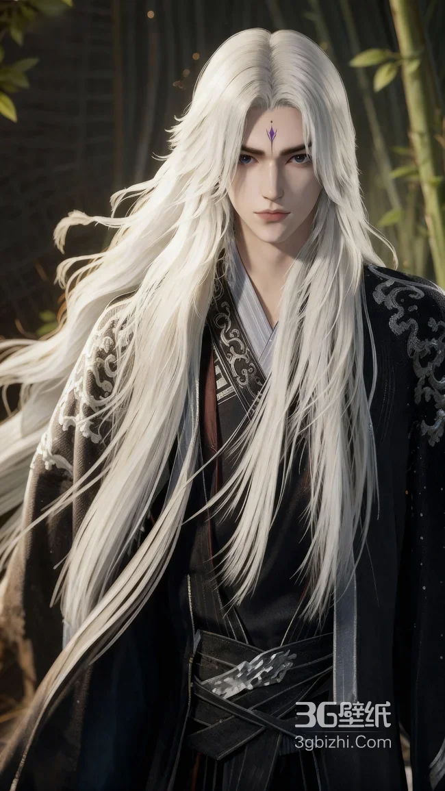 古风白发美男《仙逆》角色王林·紫纹玄衣银绣 国风修仙超清壁纸 高清无水印1