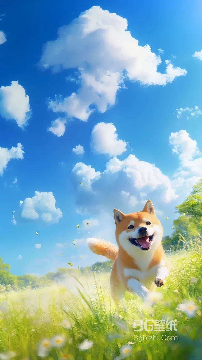 柴犬奔跑·夏日草地蓝天治愈风 动漫感高清无水印1
