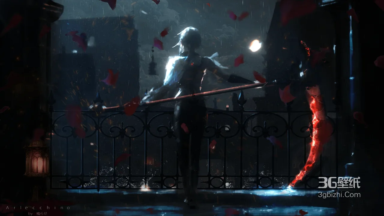 Arlecchino·雨夜持焰镰 原神暗黑风场景 氛围感拉满1