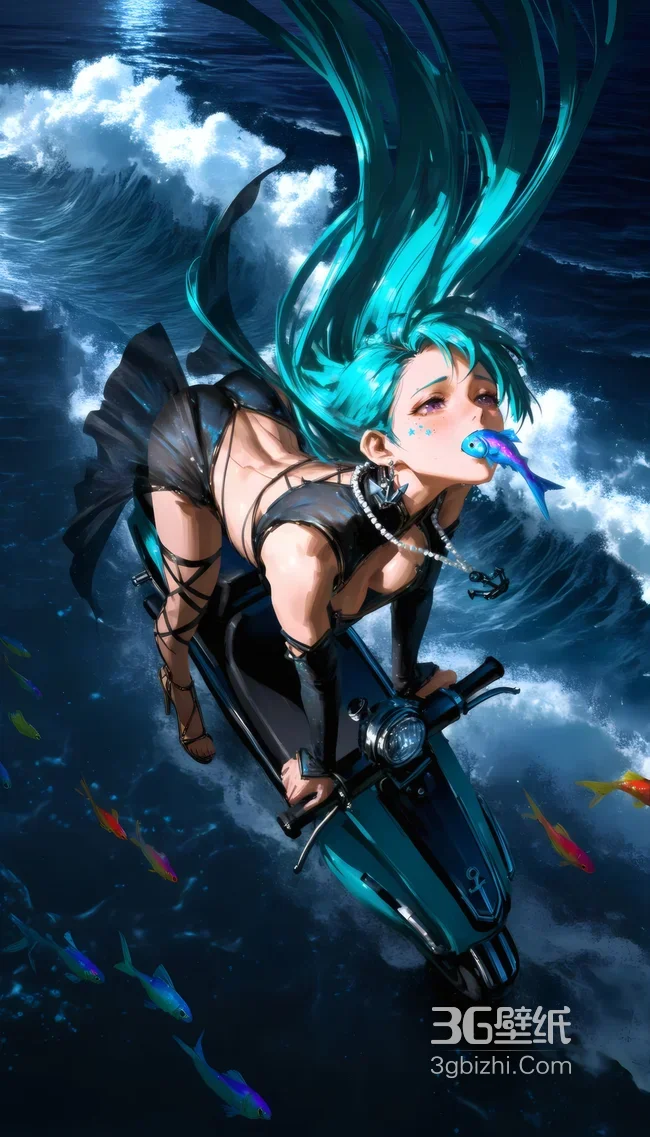 蓝发少女·暗黑绑带装踏浪骑摩托 二次元潮酷氛围感拉满1