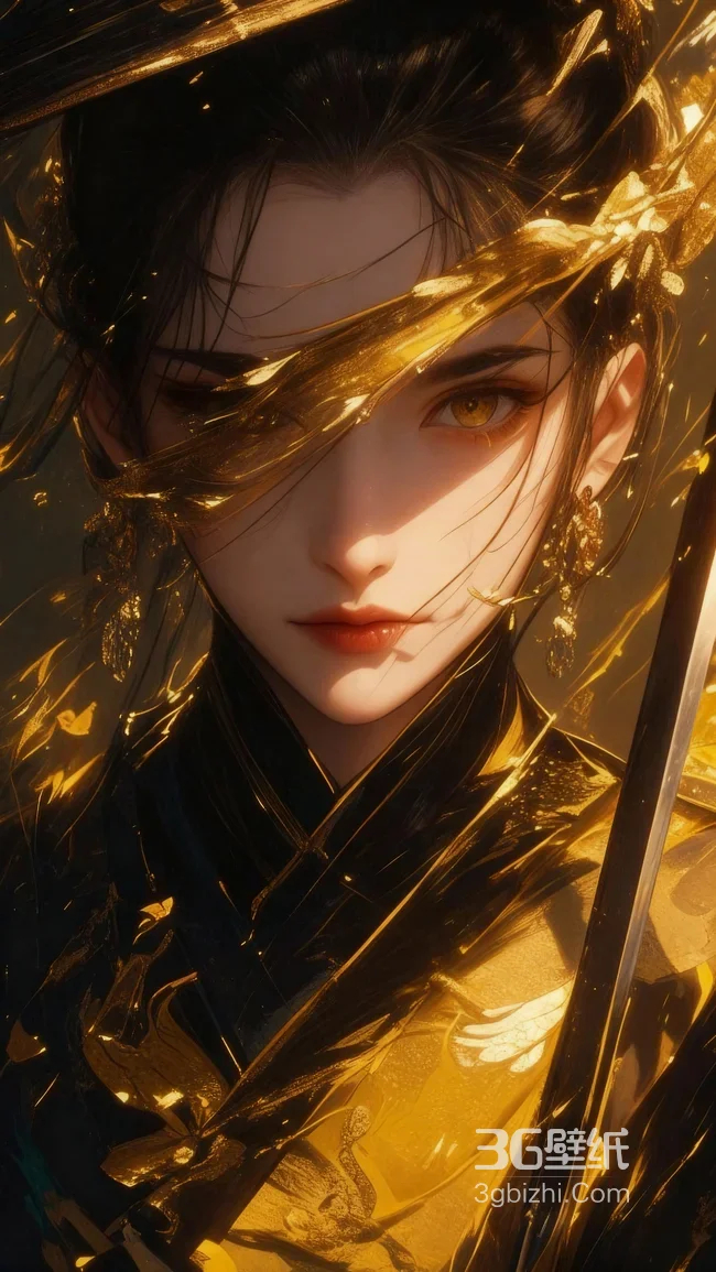 国风武侠女子·鎏金特效佩剑·暗黑华丽插画高清无水印1