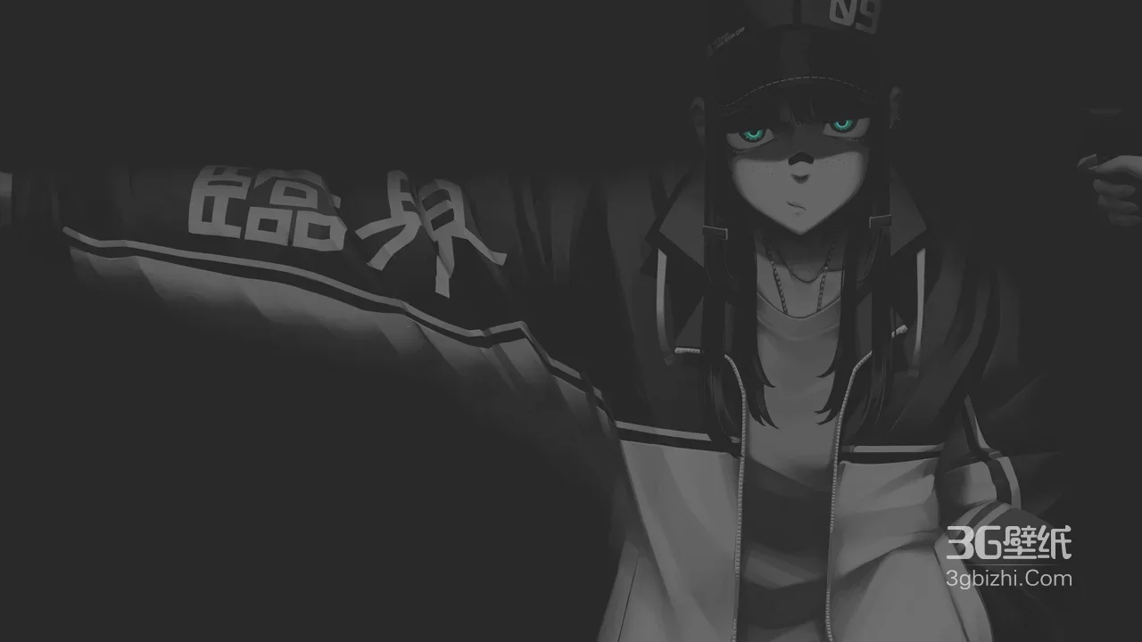 暗黑二次元潮酷角色·绿瞳09帽衫 宽屏高清无水印1