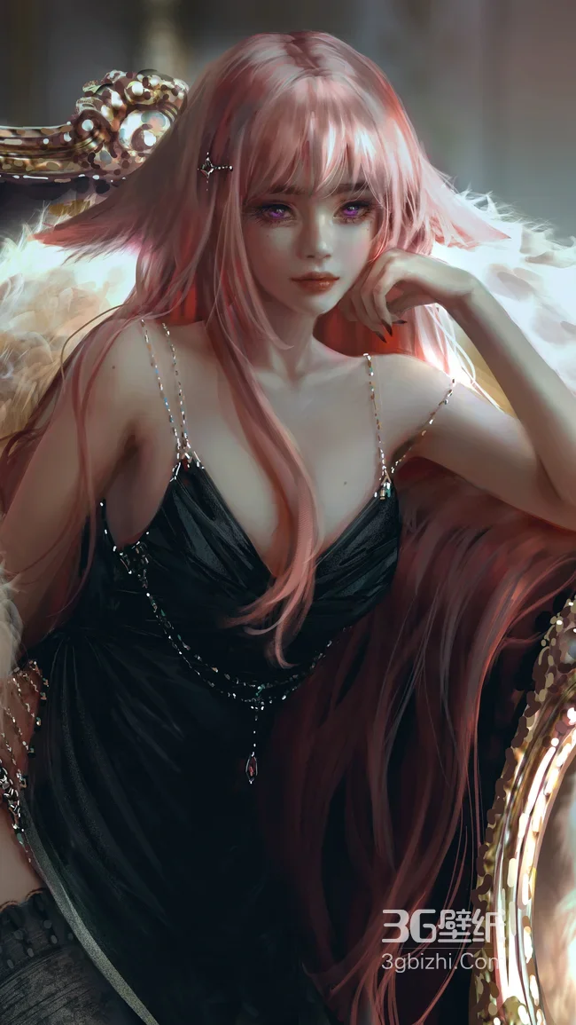 粉色长发狐耳少女·黑裙羽翼 写实唯美二次元 氛围感拉满1