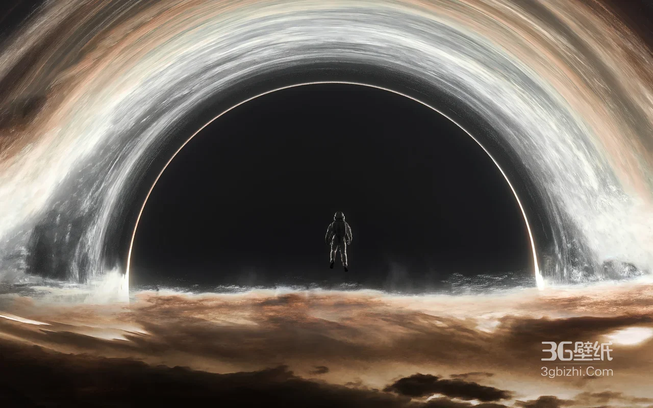宇航员悬浮黑洞吸积盘前 科幻写实星际穿越既视感 高清无水印1