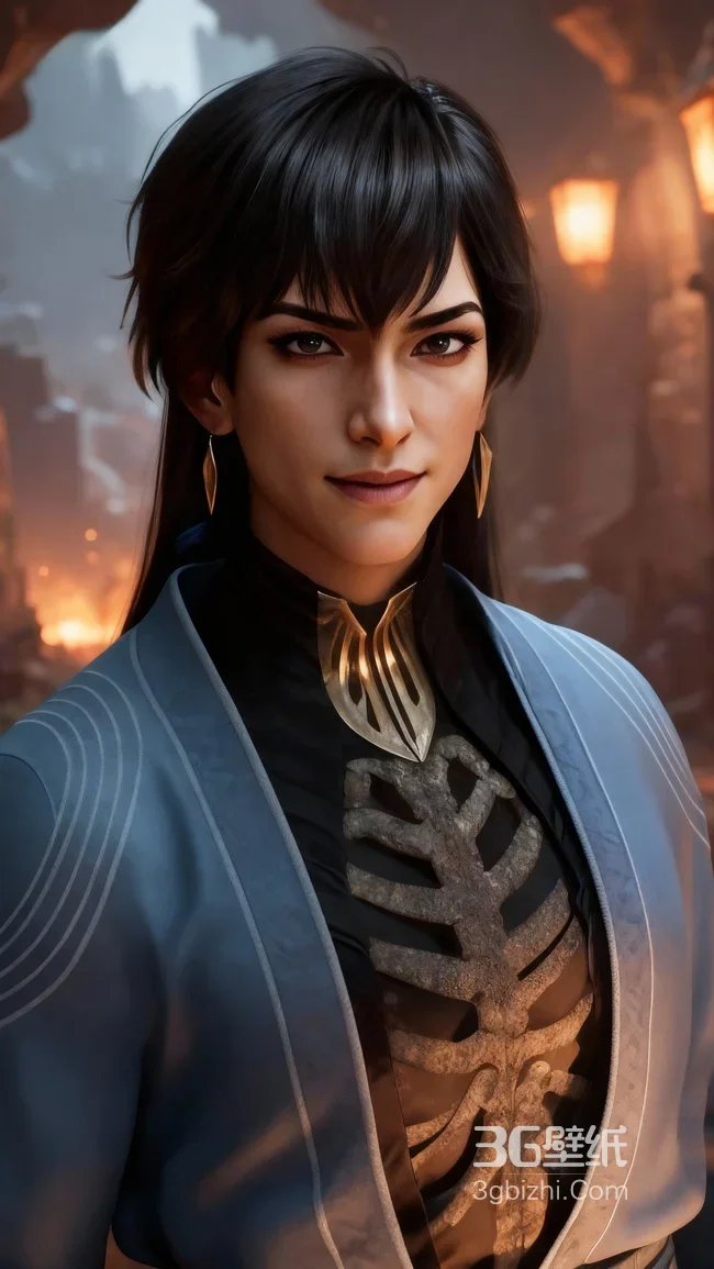 《凡人修仙传》角色玄骨上人・萧诧 · 骨纹黑金装束·古城火光背景 写实风高清无水印1