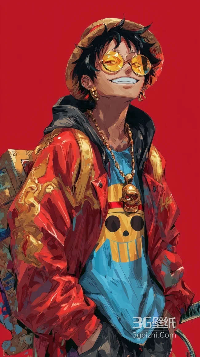 路飞·潮酷嘻哈风 海贼王动漫手机壁纸高清无水印1