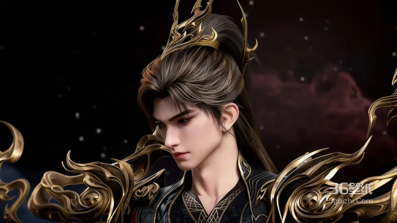 国风玄幻动漫角色·石昊·黄金雷帝战甲金冠 宽屏星空场景 高清无水印1