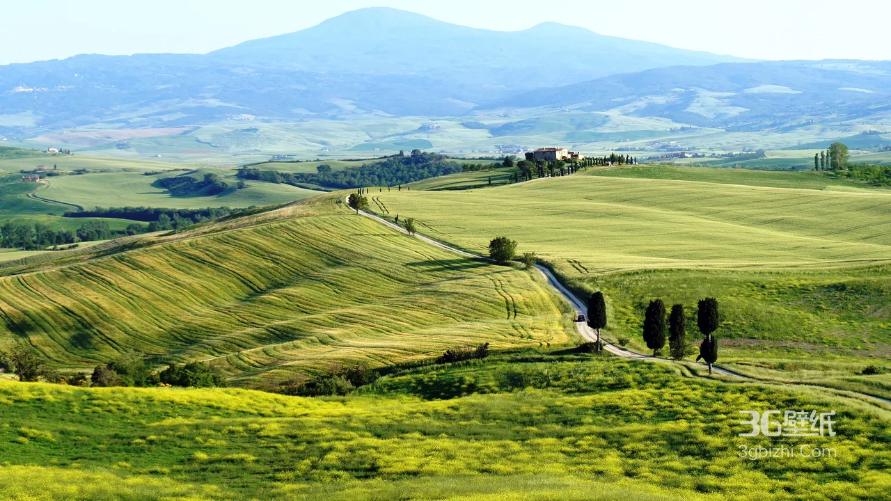 托斯卡纳田园牧歌·唯美起伏绿甸蜿蜒小径远山农庄高清无水印1