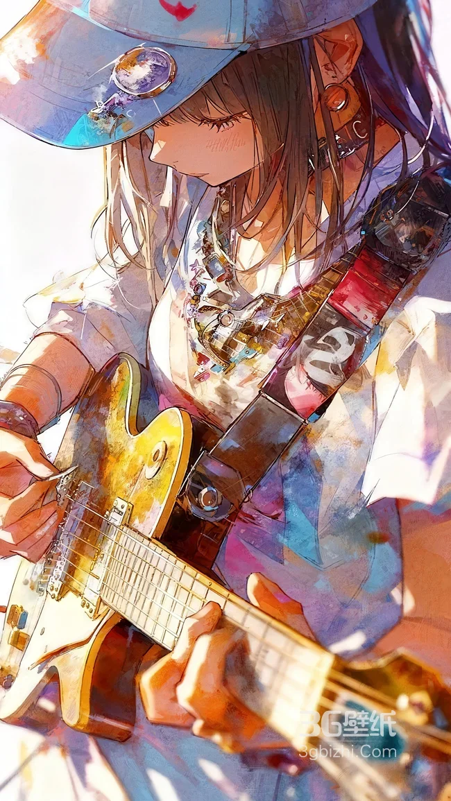 二次元水彩风弹电吉他少女·清新治愈高清无水印1