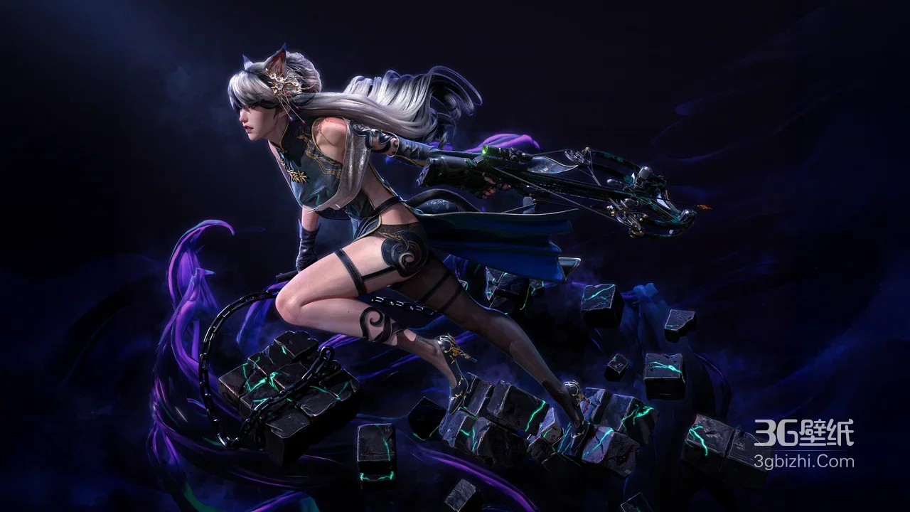 猫耳银发战姬·暗黑奇幻游戏角色 宽屏车机壁纸高清无水印1