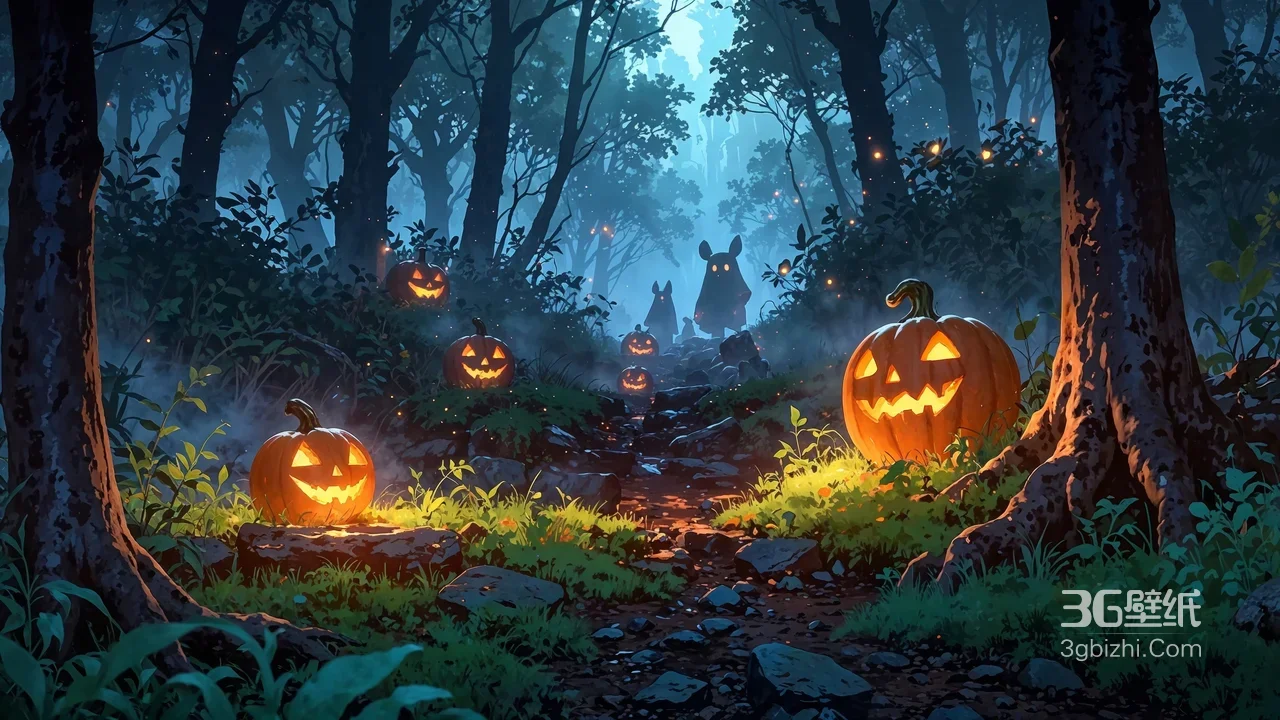 万圣森林小径·南瓜灯与神秘精灵 吉卜力童话风 氛围感拉满1