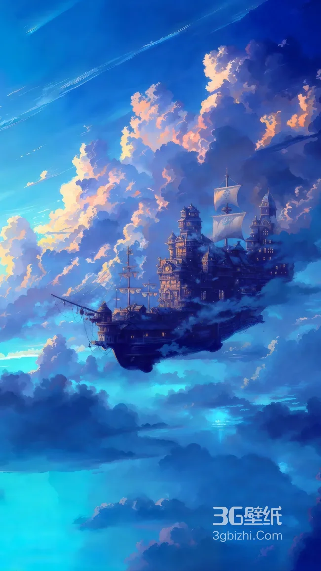 二次元奇幻浮空城堡帆船·唯美云海 氛围感拉满 高清无水印1