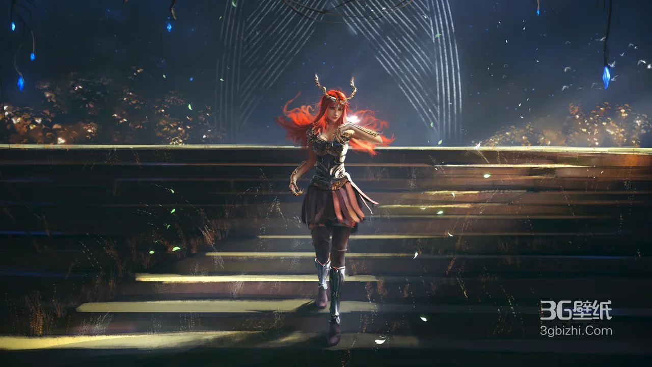 红发角饰女战士·奇幻暗黑风 游戏场景宽屏电脑壁纸1