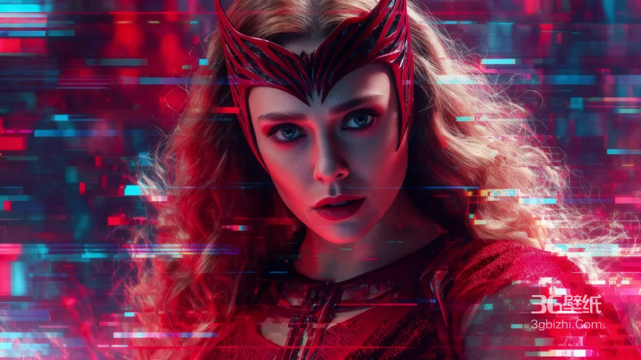 漫威影视·绯红女巫旺达 猩红战衣故障艺术风 超宽屏桌面背景1
