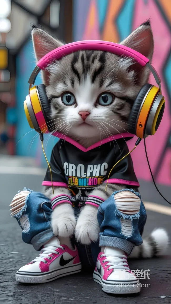 潮酷耳机小猫·街头涂鸦风穿搭 高清无水印1