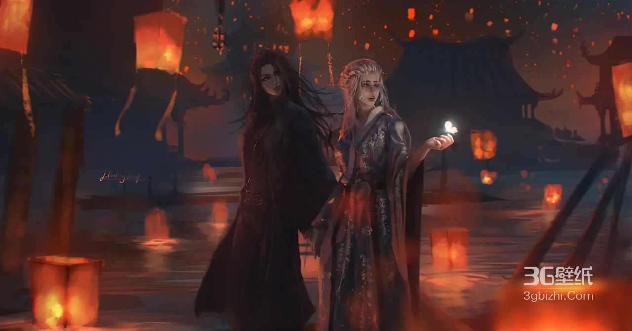 花城·谢怜·河灯夜行 国风暗黑唯美天官赐福同人电脑壁纸推荐1