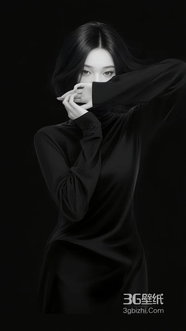 暗黑极简风人物·黑发黑衣半遮面 氛围感拉满高清无水印1