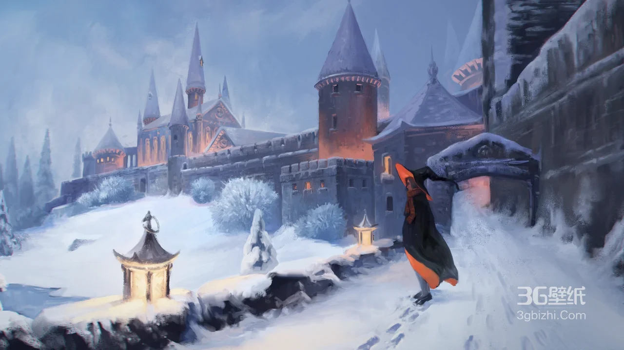 霍格沃茨雪景城堡·巫师长袍角色·魔幻唯美 哈利波特电脑壁纸1