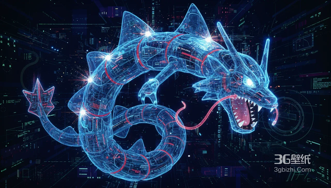 宝可梦暴鲤龙·全息数码赛博朋克风 赛博朋克电脑壁纸1