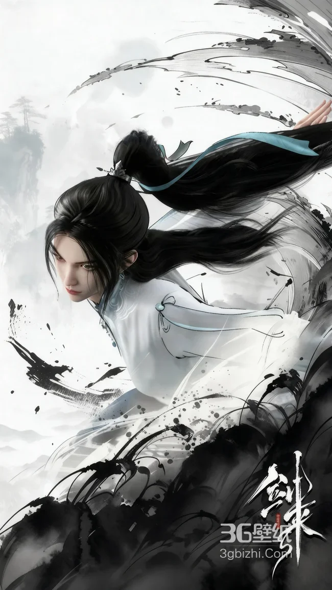 宁姚·白衣剑姿 剑来动漫国风水墨壁纸 高清无水印1