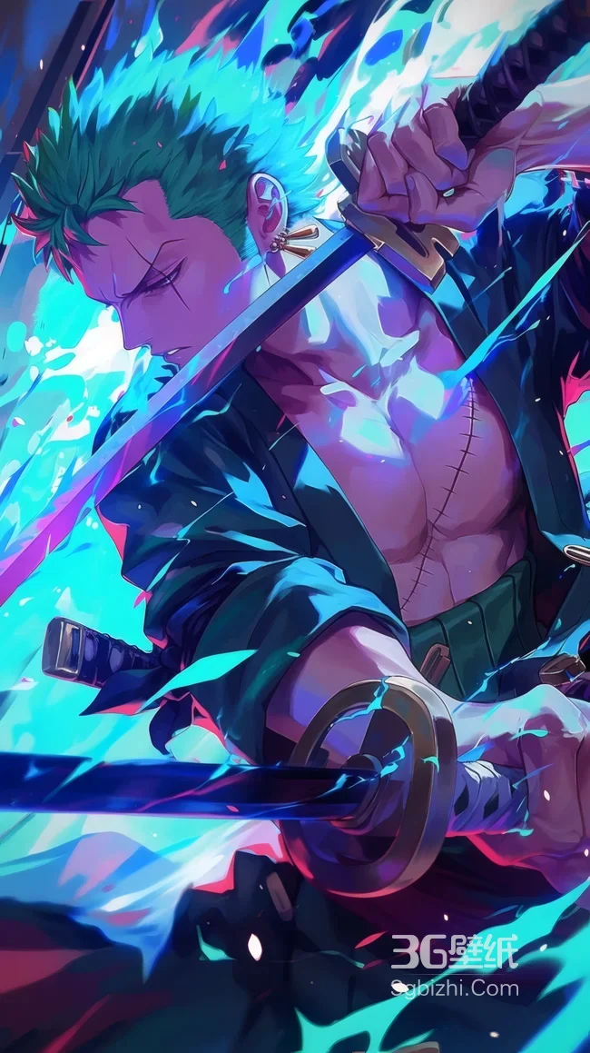 罗罗诺亚·索隆·剑气迸发 海贼王炫彩动漫风高清无水印1