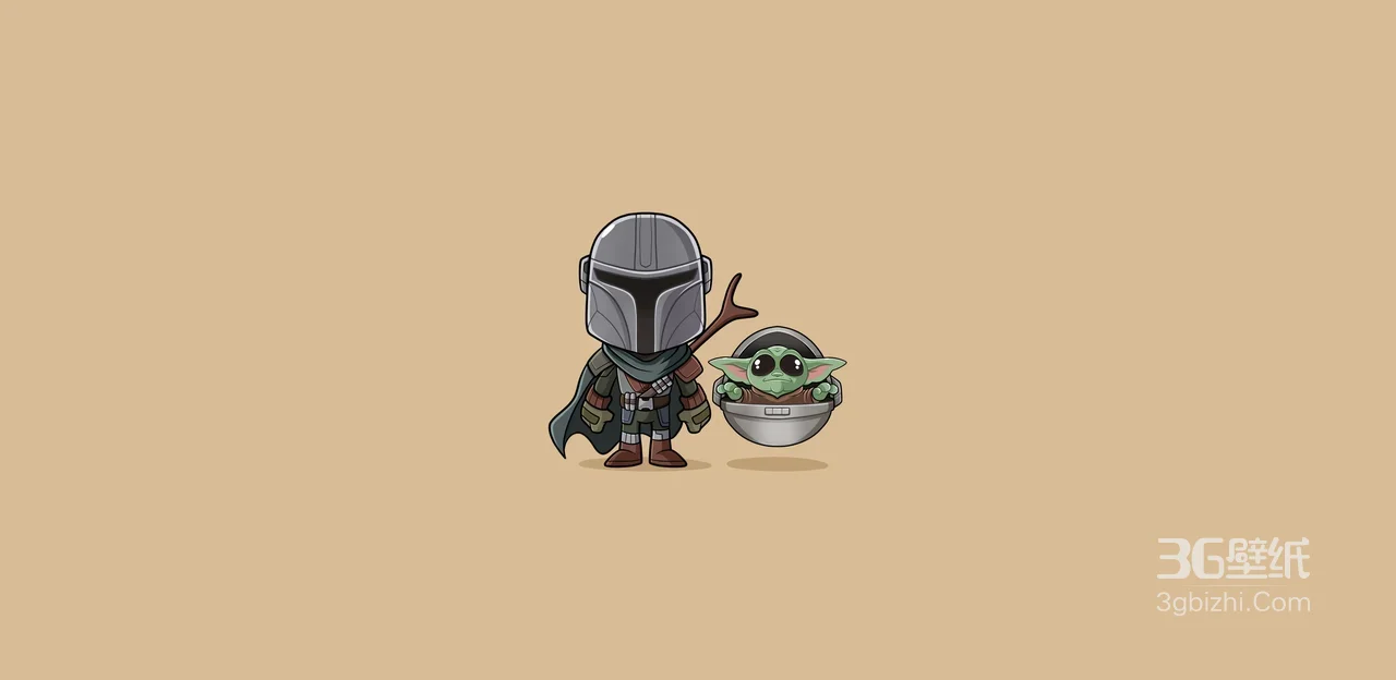 曼达洛人·盔甲持杖&格罗古·萌态座舱 星战Q版卡通电脑壁纸精选1