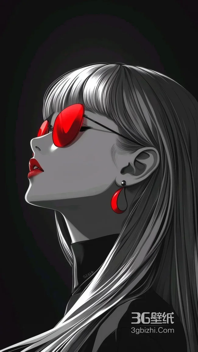 暗黑酷感少女·红镜红饰插画 高质感小众手机壁纸1