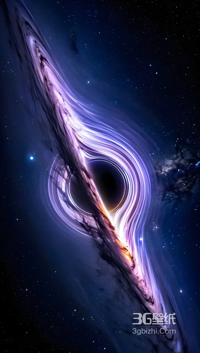 黑洞吸积盘光带交织紫色光涡科幻唯美宇宙星空高清场景1