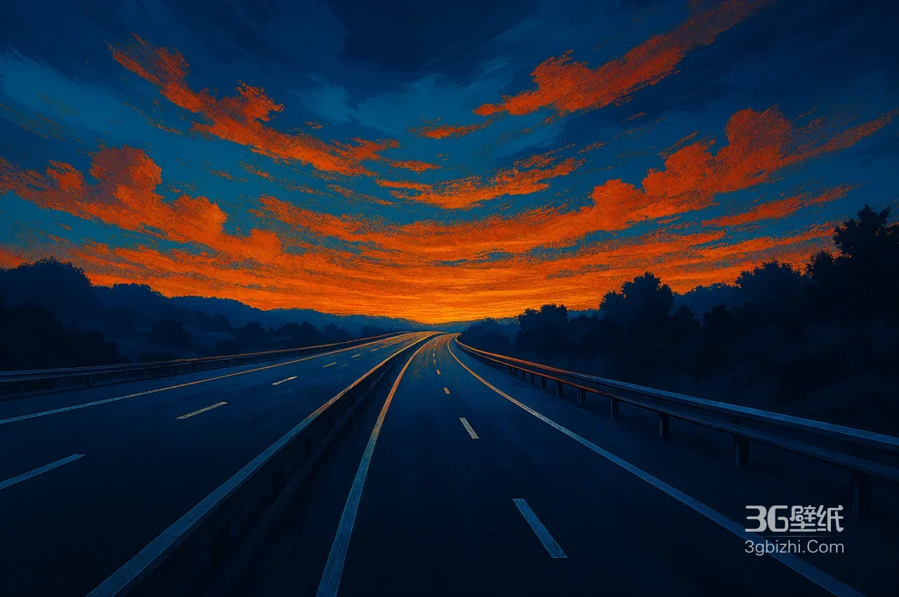 落日熔金公路·唯美写实风景·高清宽屏桌面背景1